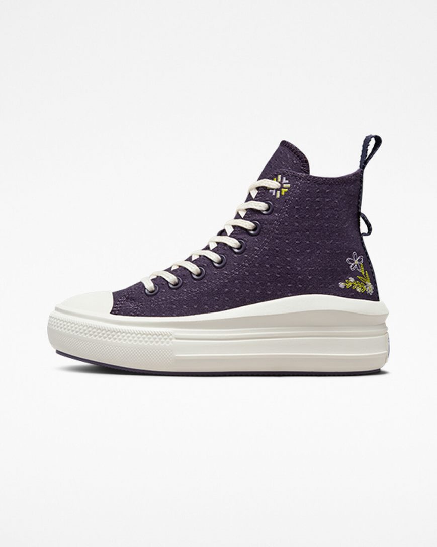 Women's Converse Chuck Taylor All Star Move Autumn Embroidery High Top Platform Shoes Purple | AU C0643I